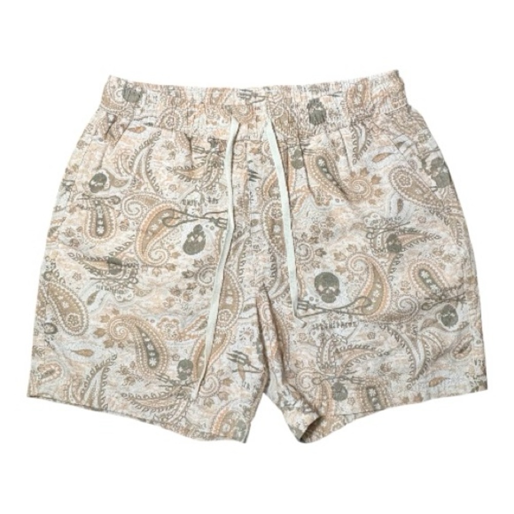 SEA SHEPHERD Paisley Print Drawstring Shorts in Cream and Taupe